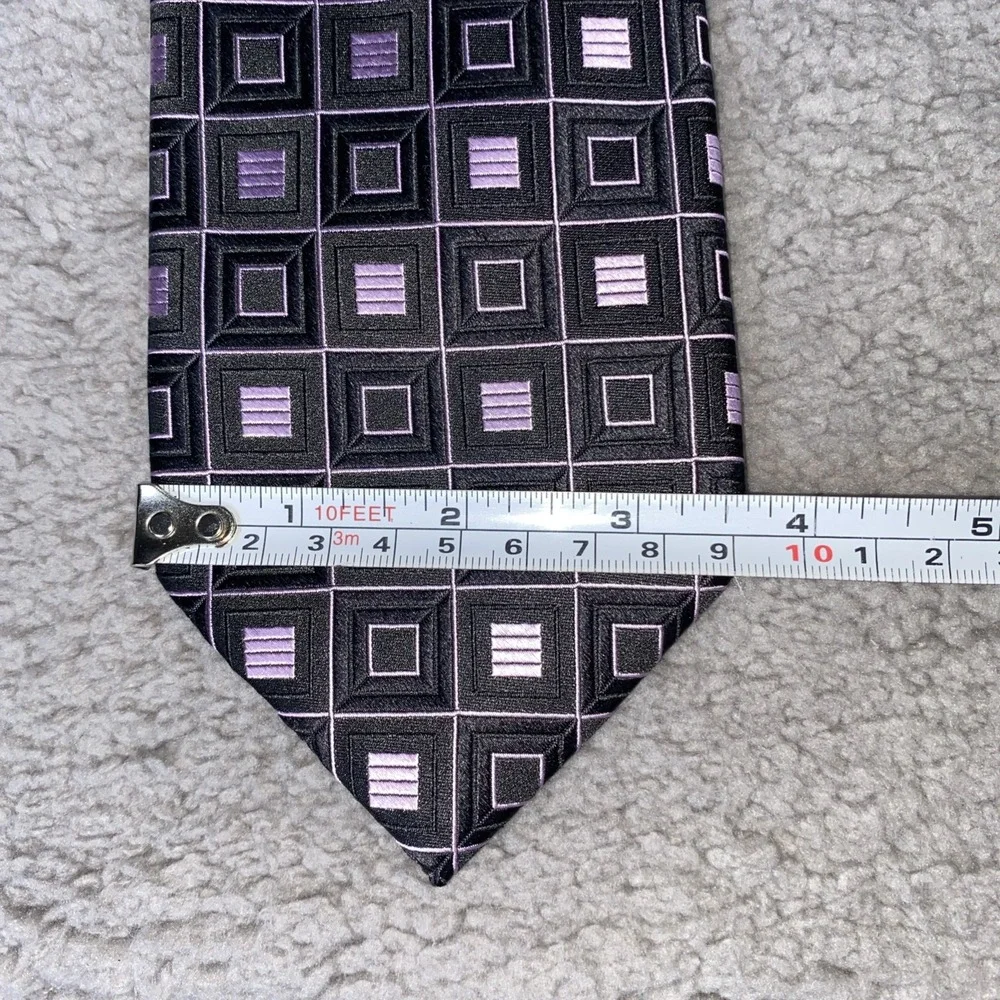 Stafford Signature  Mens Silk Tie Geometric Purple Black - Picture 6 of 6